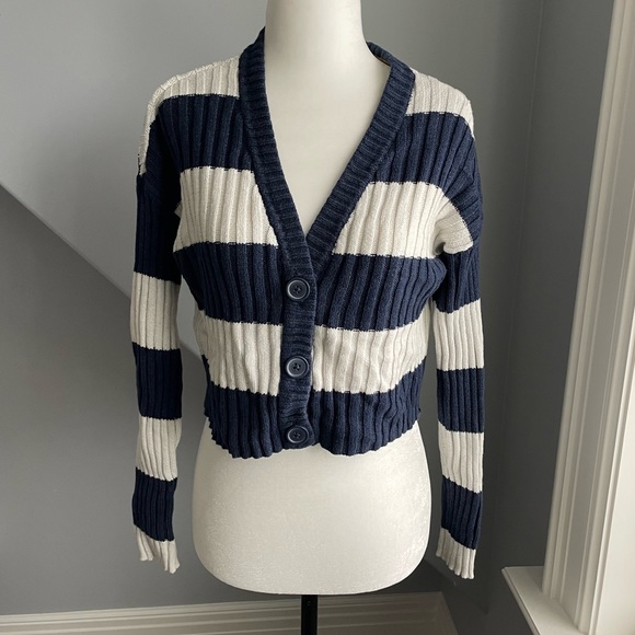 AE Cropped Striped Cardigan - Picture 1 of 3